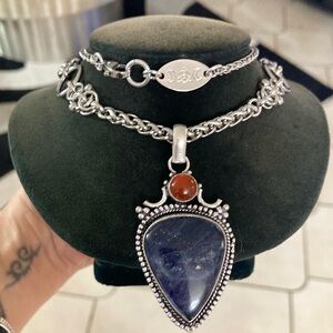Genuine blue sodalite gemstone & orange carnelian stone boho charm necklace